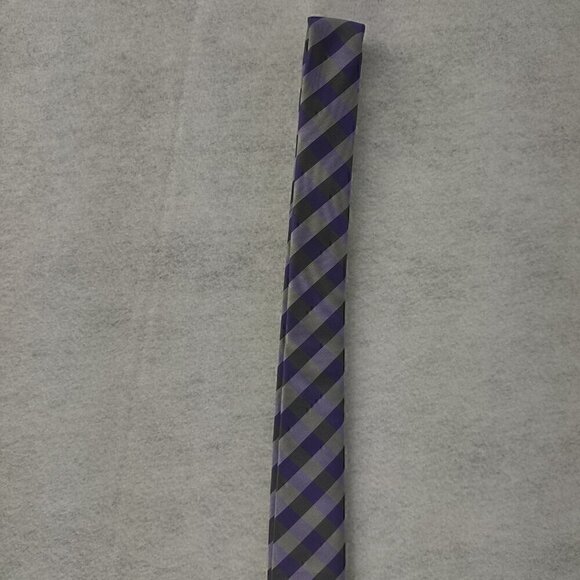 JF J. Ferrar Men's Purple, Gray, Dark Gray Striped 100% Polyester Men’ Neck Tie - Picture 6 of 12
